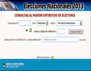 Donde Voto Padrón Electoral 2013 ARGENTINA elecciones primarias abiertas simultáneas y obligatorias ARGENTINA 2013 CONSULTA 27 de Octubre